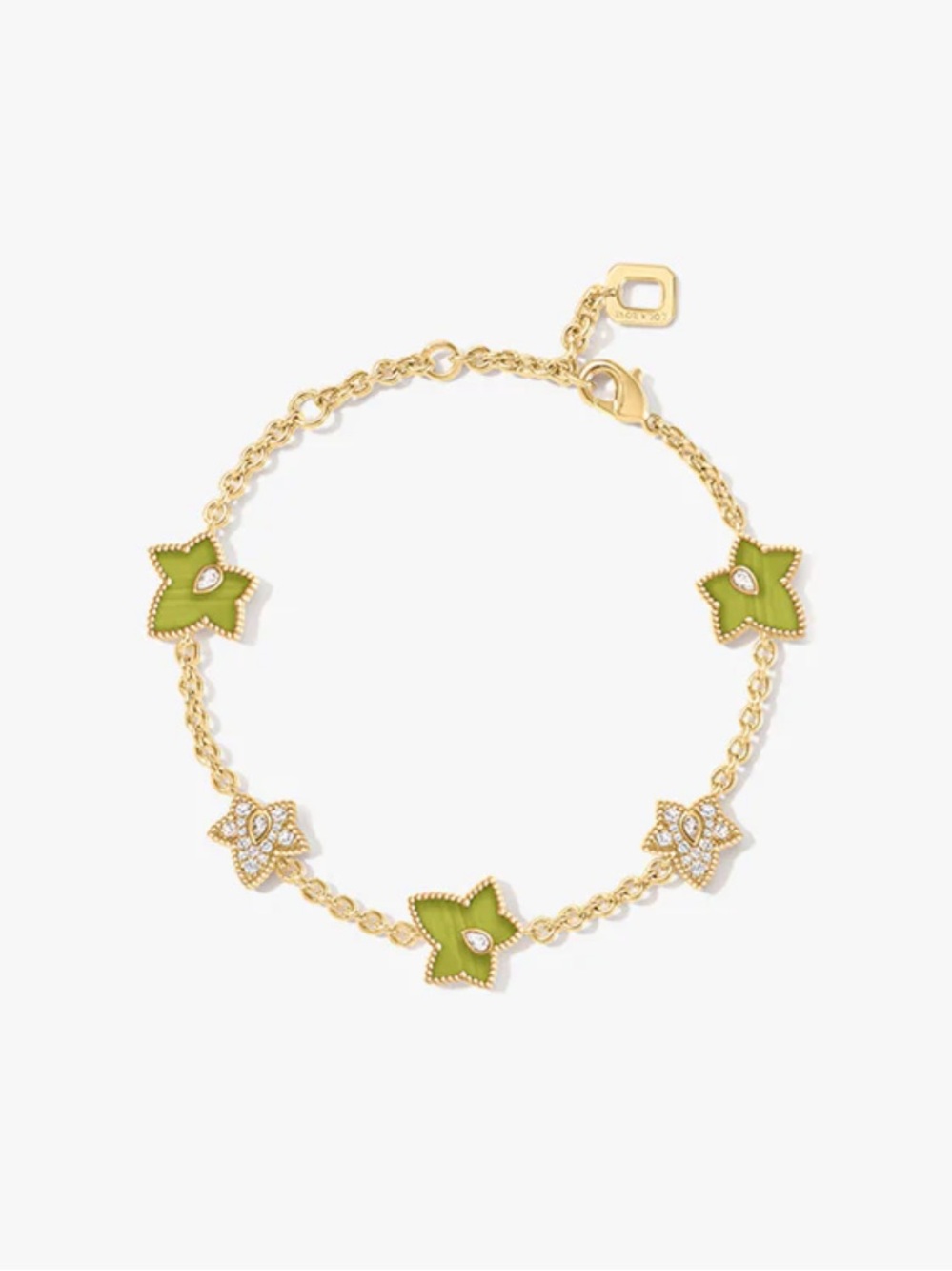 Lola Rose x AHALOLO Ivy Collection Green Calcite Bracelet, 5 leaf motif